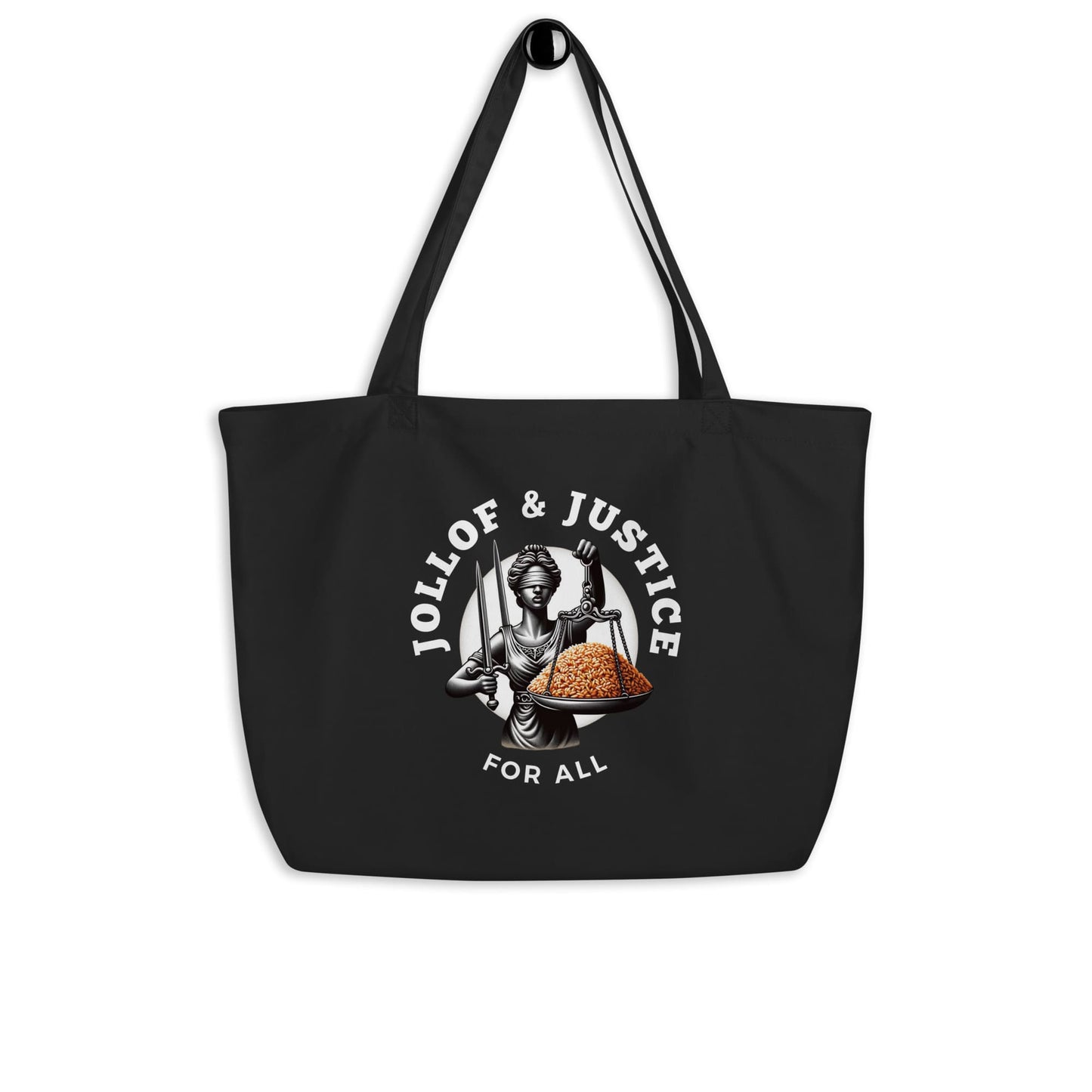Jollof & Justice For All Large Organic Tote Bag - Black