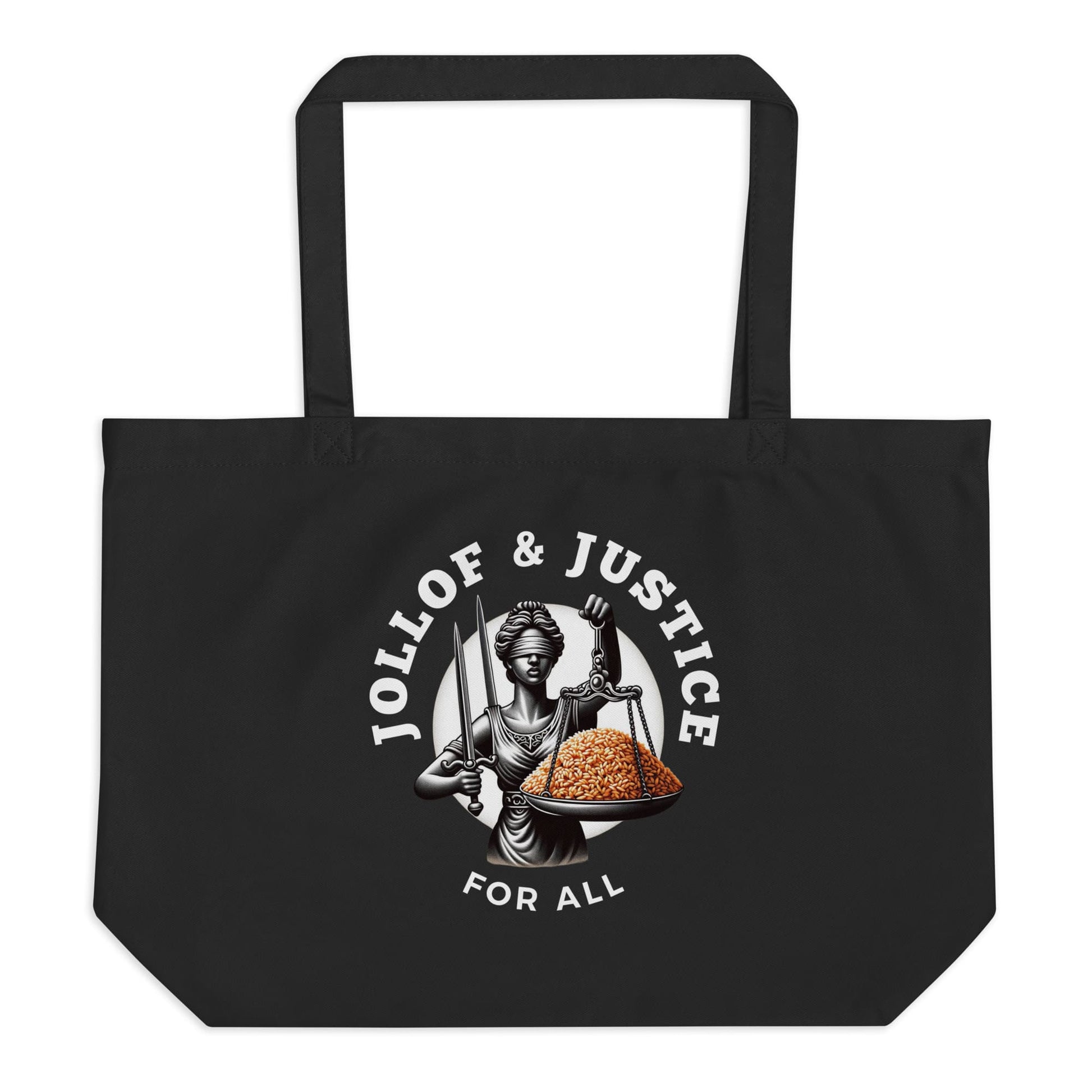 Jollof & Justice For All Large Organic Tote Bag - Black